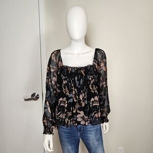 Saltwater LUXE Black Brown Grey Lightweight Chiffon Blouse Sz M